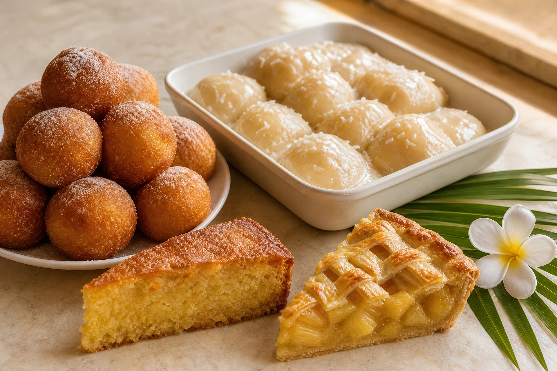 Panikeke, panipopo, fa'apapa and pineapple pie from the island bakery